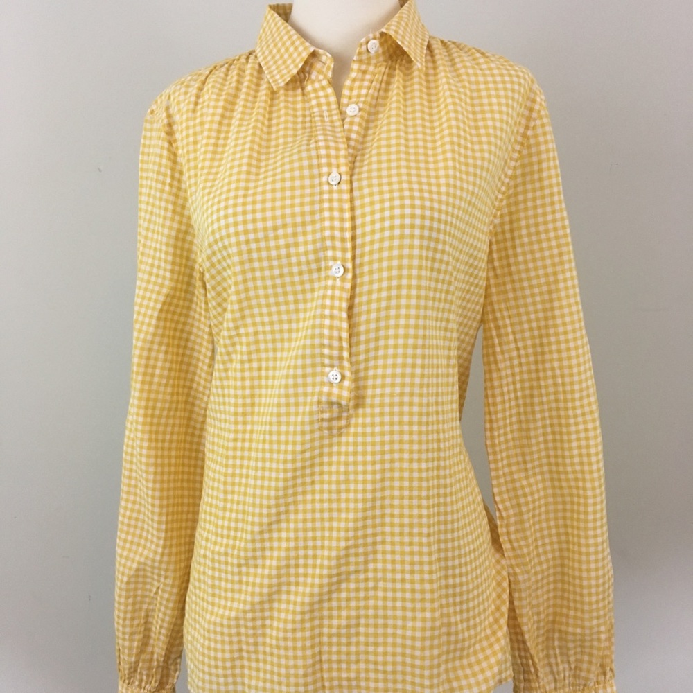 J.Crew Yellow Gingham Tunic Blouse Size 10